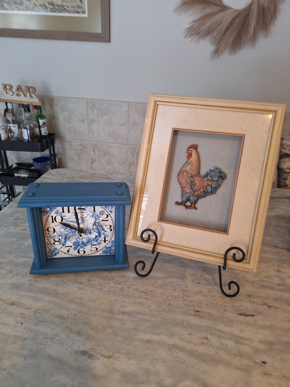 Framed Rooster Wall Art - Cream and Blue Home Accent - Picture 2 of 2